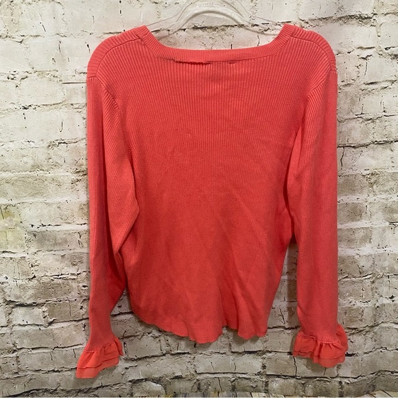 NWT Jessica Simpson Coral V Neck Ribbed Chiffon Trim Soft Stretch Sweater - Picture 5 of 7